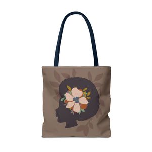 Afro Silhouette with Floral Hair - Elegant Nature-Inspired Design Tote Bag