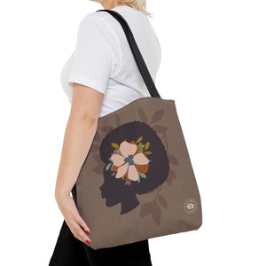 Afro Silhouette with Floral Hair - Elegant Nature-Inspired Design Tote Bag