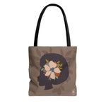 Afro Silhouette with Floral Hair - Elegant Nature-Inspired Design Tote Bag