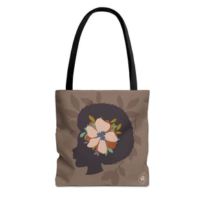 Afro Silhouette with Floral Hair - Elegant Nature-Inspired Design Tote Bag