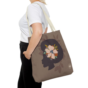 Afro Silhouette with Floral Hair - Elegant Nature-Inspired Design Tote Bag