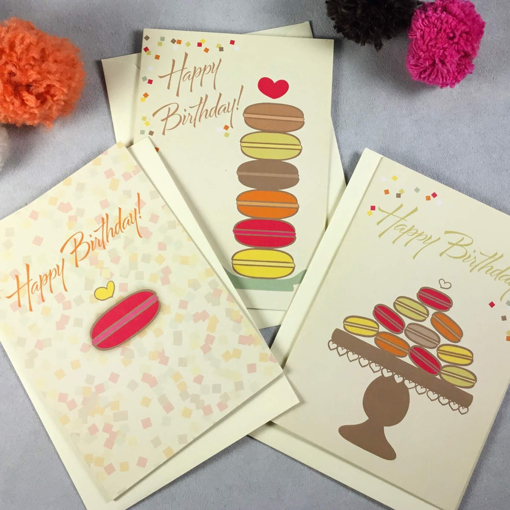 Stylish macaron-themed greeting card set 