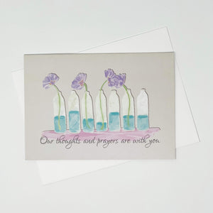 Sympathy-card-with-flowers-in-vases-flat-lay