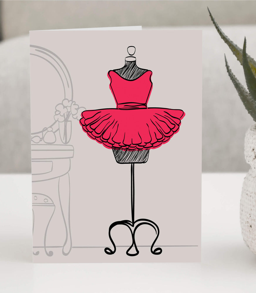 
            
                Load image into Gallery viewer, Greeting-Card-with-an-illustration-a-red-dress.
            
        
